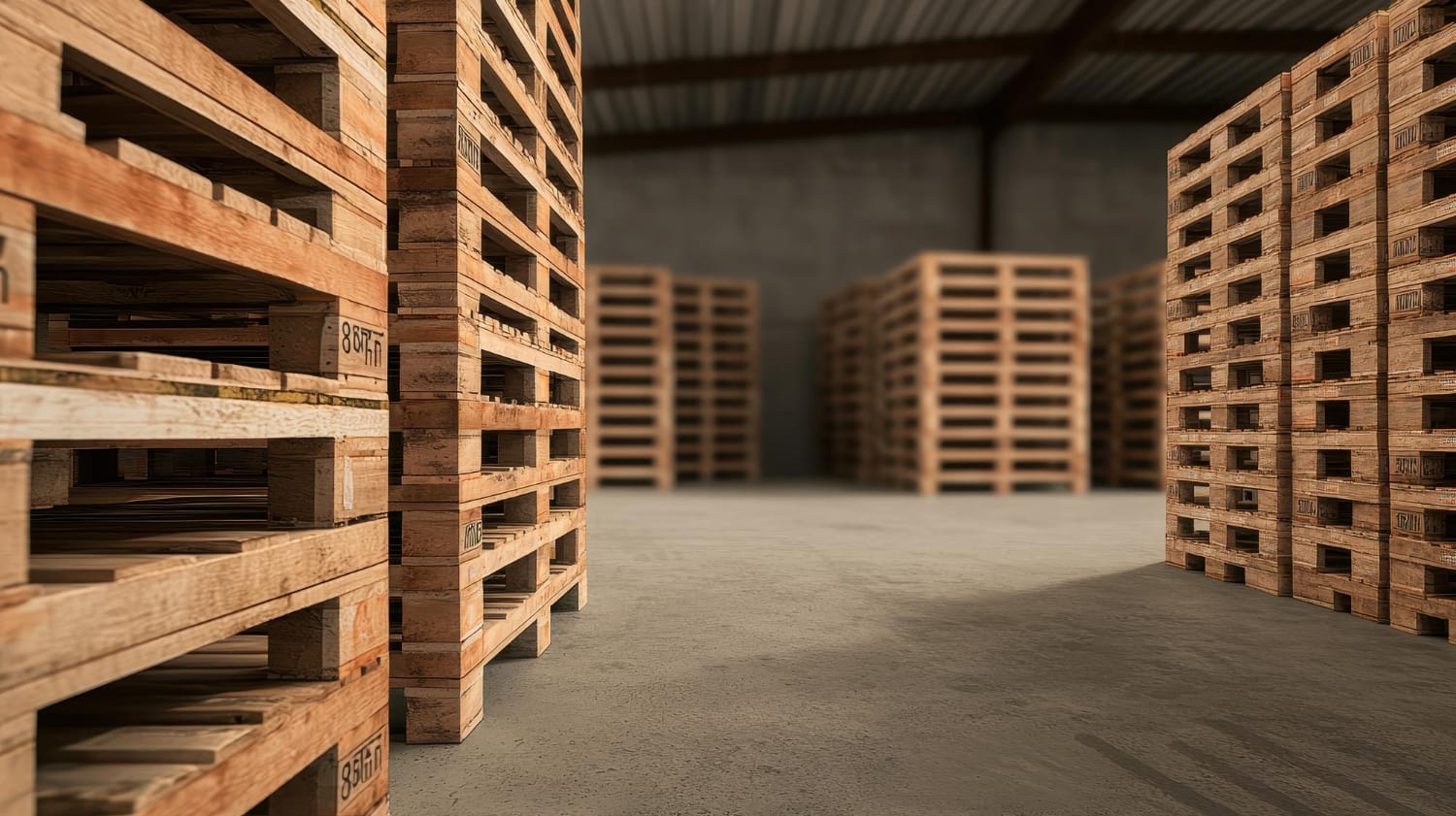 Indoor Stacked Pallets in Palletwest Warehouse